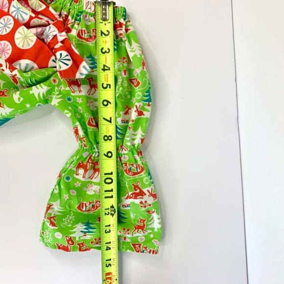 Christmas Holiday red green white reindeer snowflake ruffled bow twirl dress - Picture 12 of 13